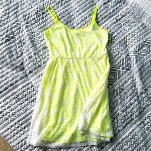 Neon Yellow Lace Overlay Summer Dress